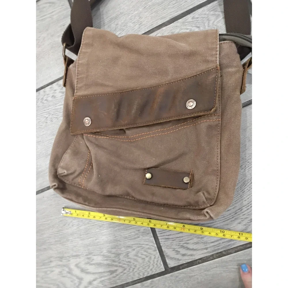 Augur Mens Canvas Messenger Bag Brown Leather Trim Crossbody Shoulder Bag